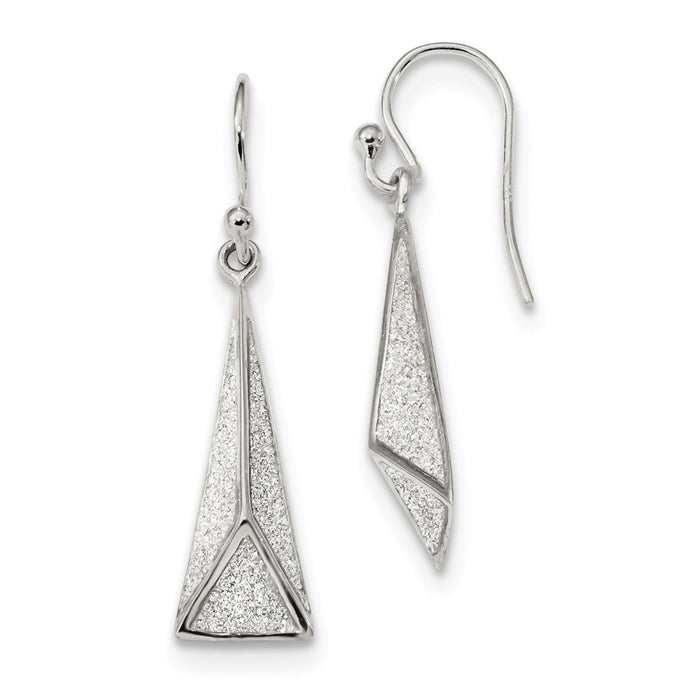 925 Sterling Silver Polished Enamel Glitter Fabric Triangle Earrings, 34.7mm x 8.2mm