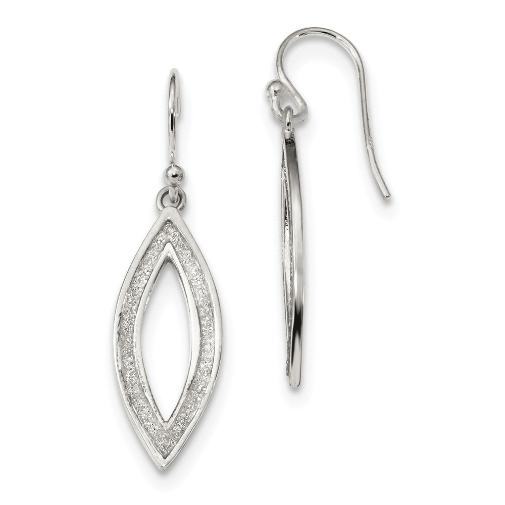 925 Sterling Silver Polished Enamel Glitter Fabric Oval Shepherd Hook Earrings, 35.8mm x 10mm