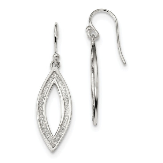 925 Sterling Silver Polished Enamel Glitter Fabric Oval Shepherd Hook Earrings, 35.8mm x 10mm