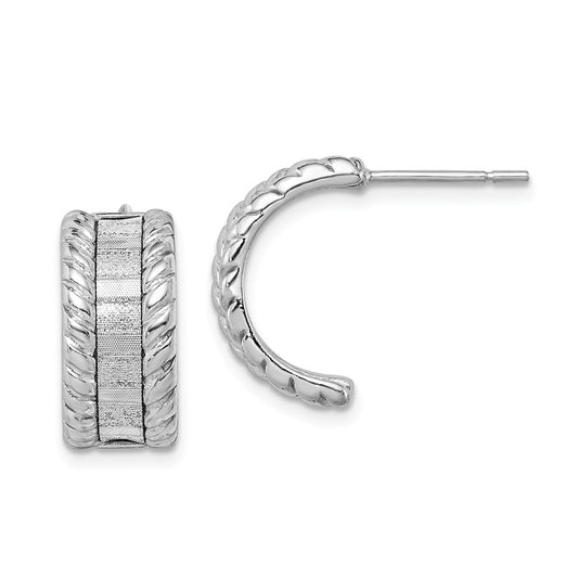 925 Sterling Silver Rhodium-plate Enamel Glitter Fabric Half Hoop Post Earrings, 15.6mm x 7.7mm