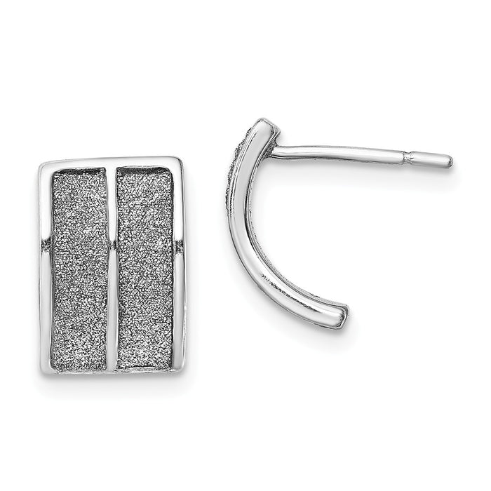 925 Sterling Silver Rhodium-plated Enamel Glitter Fabric Half Hoop Post Earring, 11.9mm x 8.2mm