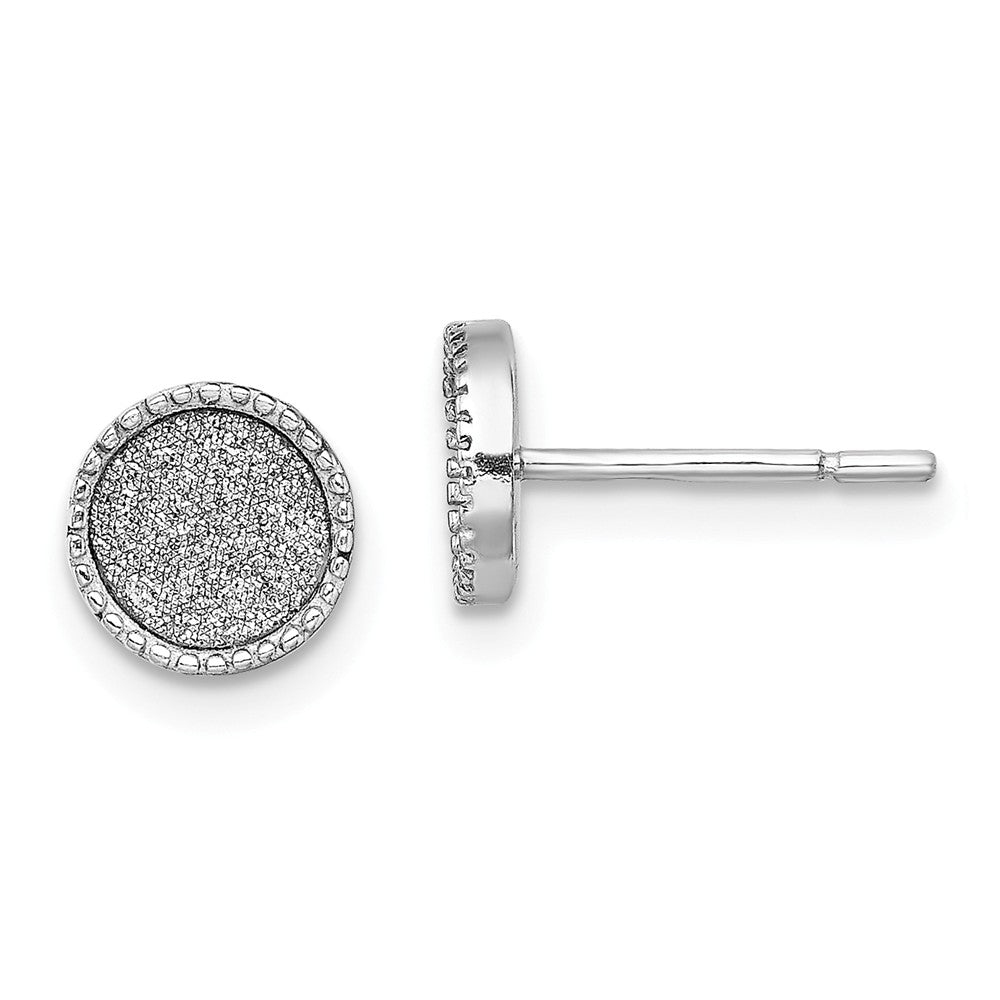 925 Sterling Silver Rhodium-plated Enamel Glitter Fabric Post Earrings, 7.1mm x 7.1mm