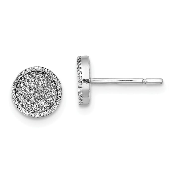 925 Sterling Silver Rhodium-plated Enamel Glitter Fabric Post Earrings, 7.1mm x 7.1mm