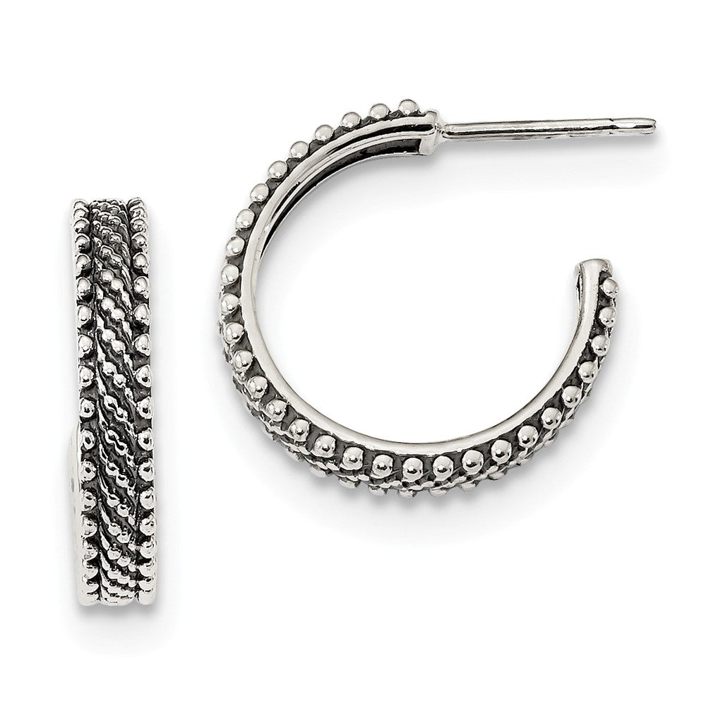 925 Sterling Silver Antiqued Medium Studded Hoop Earrings, 18.2mm x 18.2mm