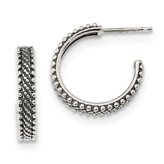 925 Sterling Silver Antiqued Medium Studded Hoop Earrings, 18.2mm x 18.2mm