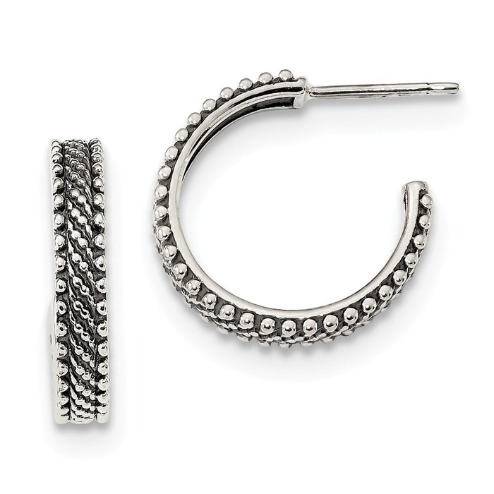 925 Sterling Silver Antiqued Medium Studded Hoop Earrings, 18.2mm x 18.2mm