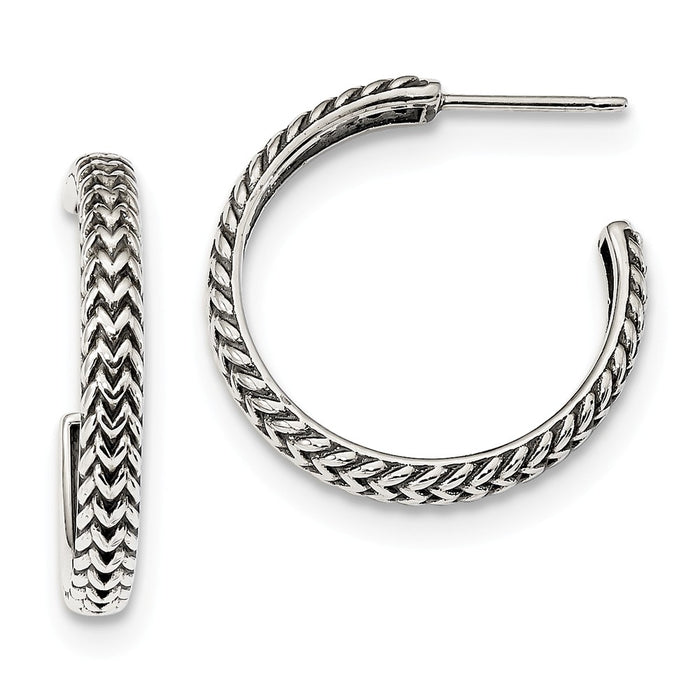 925 Sterling Silver Antiqued Large Zig Zag Hoop Earrings, 23.8mm x 23.7mm