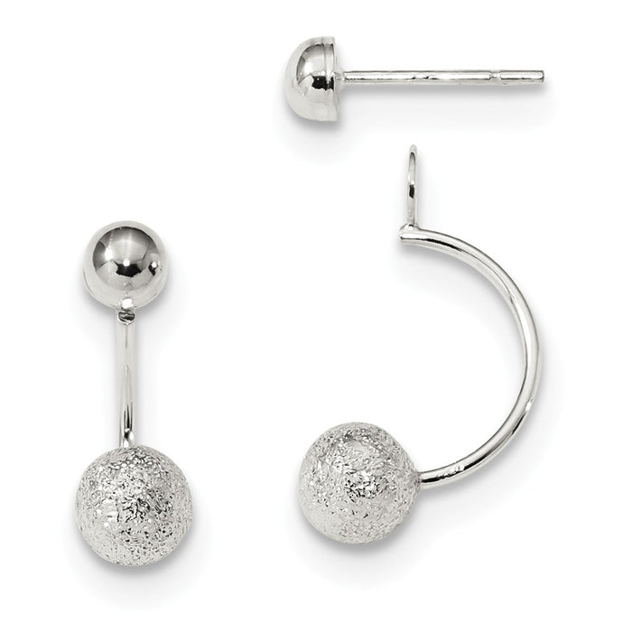 925 Sterling Silver Polished Laser-cut Removeable Front Back Dangle Earrings, 18mm x 12mm