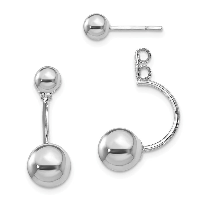 925 Sterling Silver Rhodium-plated Front and Back Ball Post Earrings, 23mm x 14mm