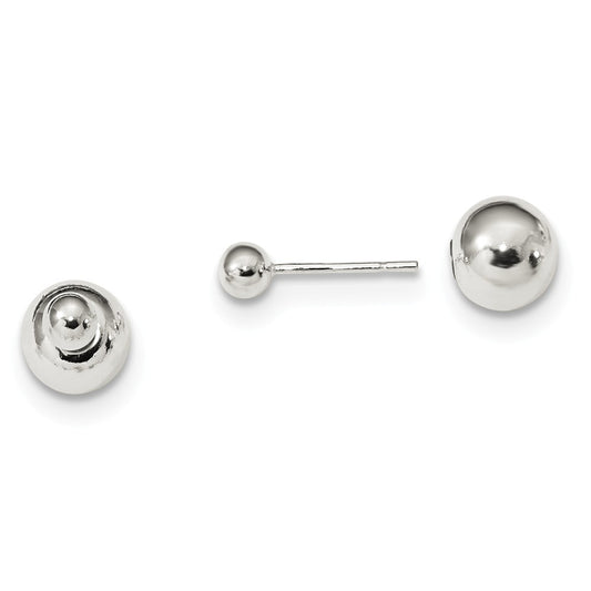 925 Sterling Silver Polished 4mm/8mm Ball Front Back Post Earrings, 4 and 8mm x 4 and 8mm