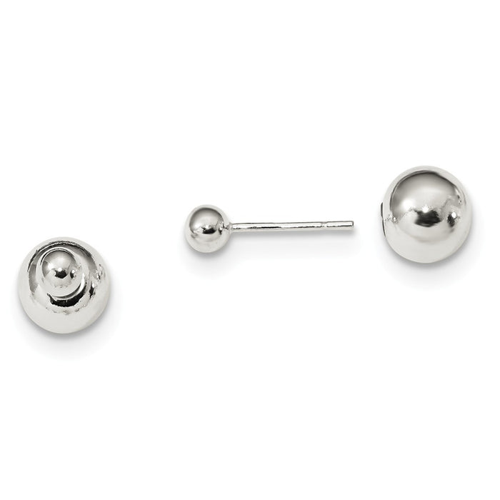 925 Sterling Silver Polished 4mm/8mm Ball Front Back Post Earrings, 4 and 8mm x 4 and 8mm