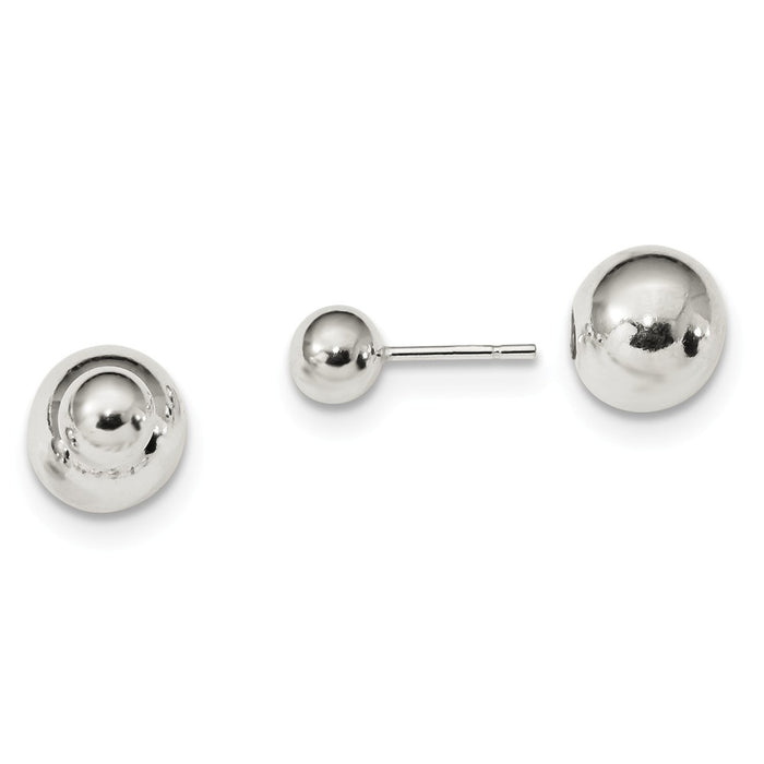 925 Sterling Silver Polished Ball Front Back Post Earrings, 5.9mm x 5.9mm