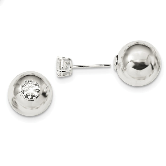 925 Sterling Silver Polished with 6mm Cubic Zirconia ( CZ ) Front Back Post Earrings, 6mm x 6mm