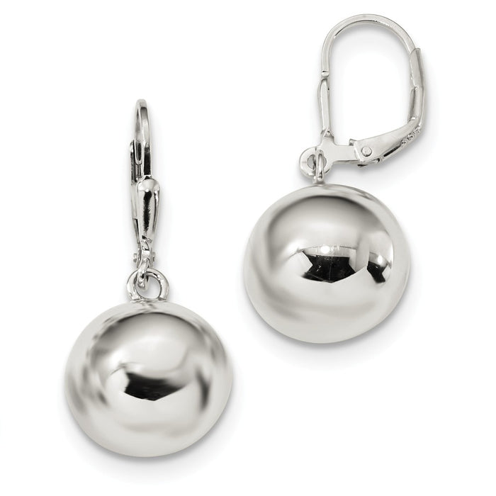 925 Sterling Silver 14mm Ball Dangle Leverback Earrings, 31.5mm x 14mm