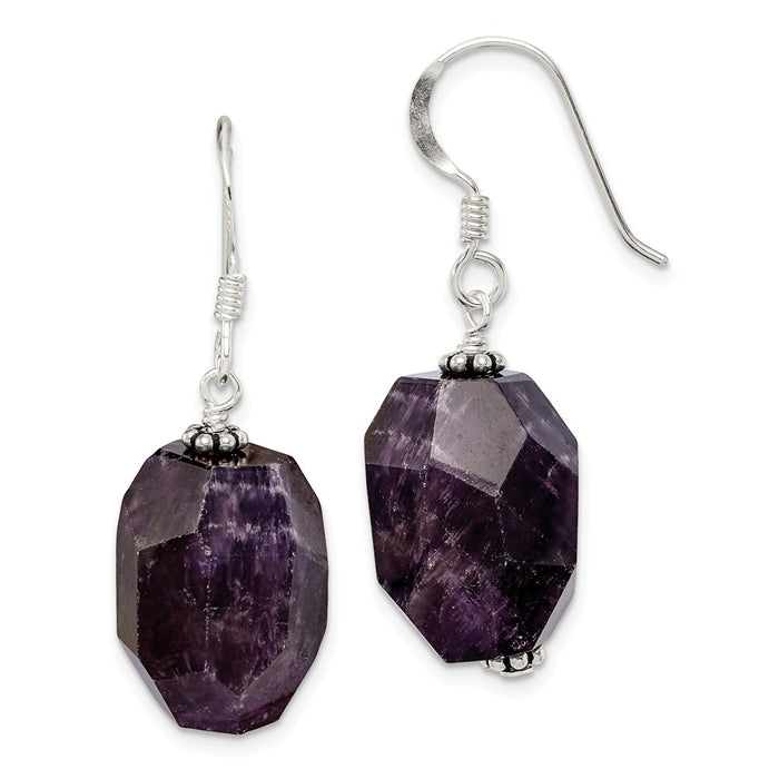 925 Sterling Silver Amethyst Stone Dangle Earrings, 35mm x 15mm