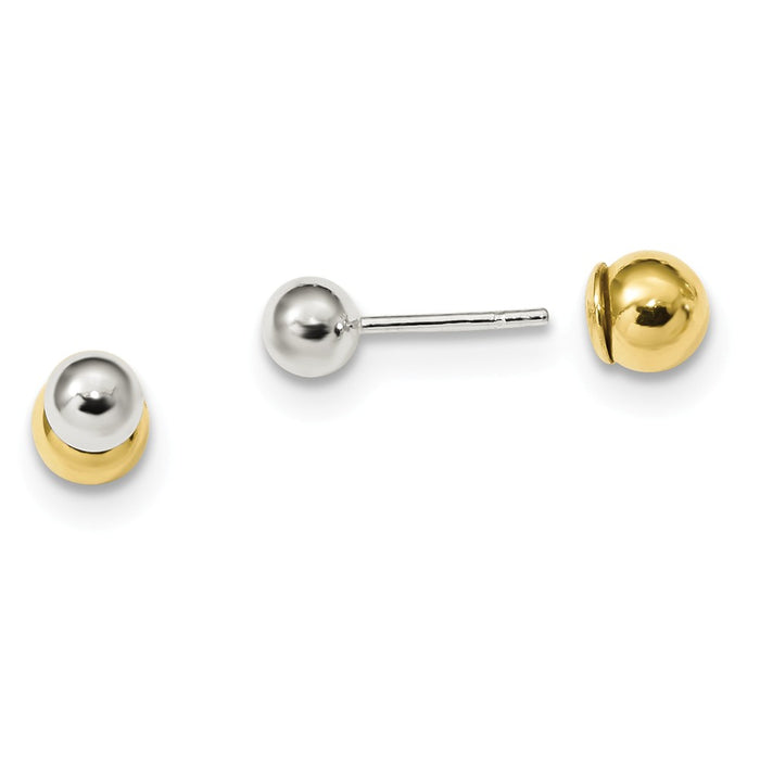 925 Sterling Silver Gold-tone 5mm/6mm Ball Front Back Post Earrings, 5 and 6mm x 5 and 6mm