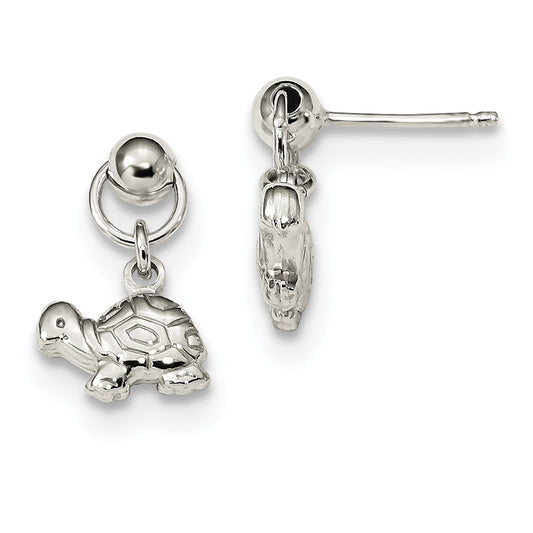 925 Sterling Silver Polished Turtle Dangle Post Earrings, 15mm x 9.75mm