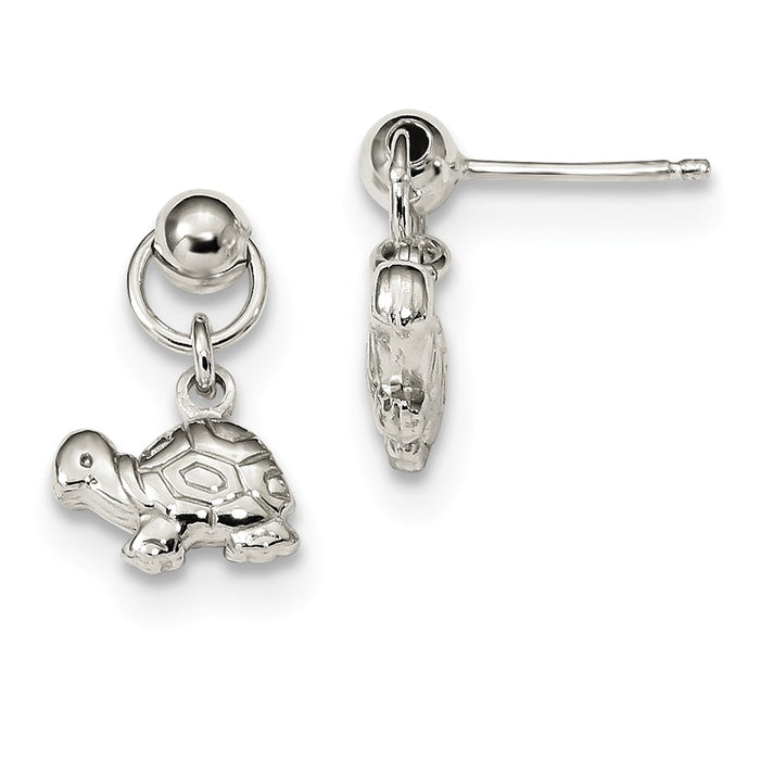 925 Sterling Silver Polished Turtle Dangle Post Earrings, 15mm x 9.75mm
