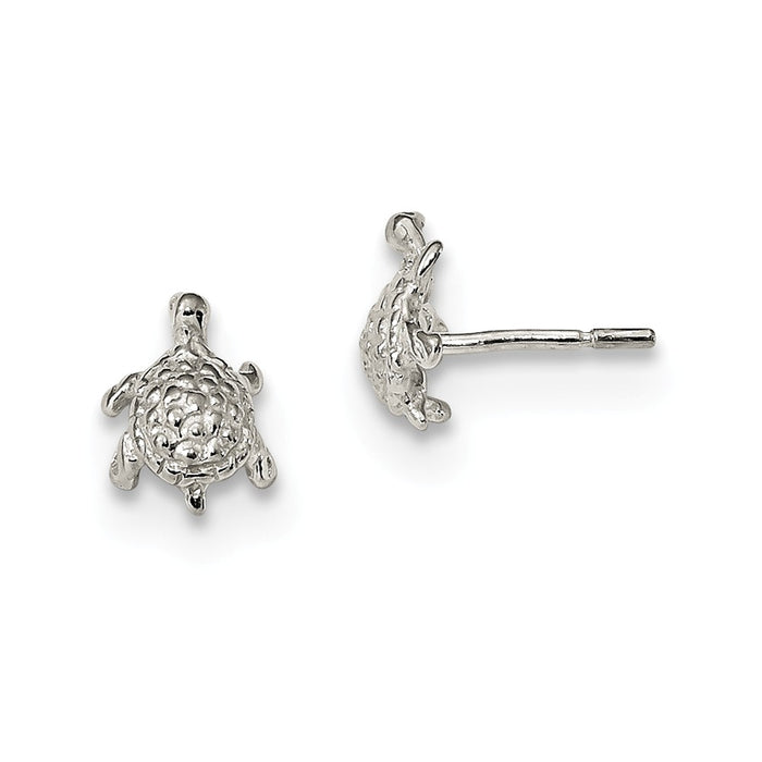 925 Sterling Silver Polished and Textured Turtle Post Earrings, 6.4mm x 8.6mm