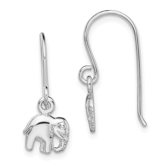 925 Sterling Silver Rhodium-plated Polished Elephant Dangle Earrings, 22mm x 8.15mm