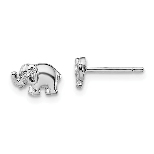 925 Sterling Silver Rhodium-plated Cubic Zirconia ( CZ ) Elephant Post Earrings, 5mm x 7.8mm