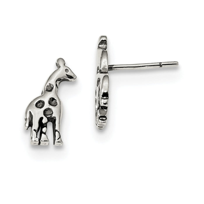 925 Sterling Silver Antiqued Giraffe Post Earrings, 13.3mm x 6mm