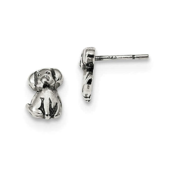 925 Sterling Silver Antiqued Dog Post Earrings, 8.9mm x 8.9mm