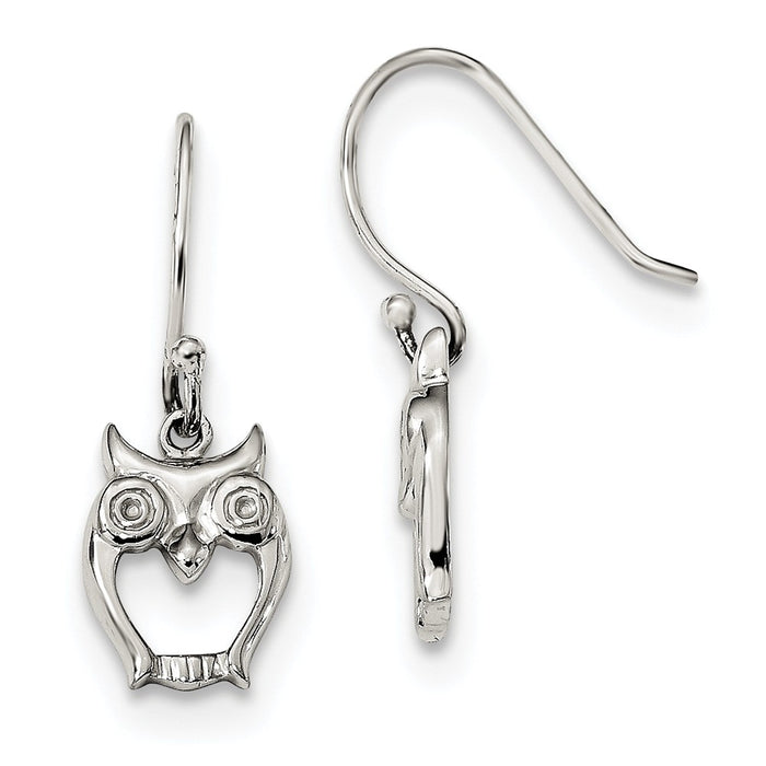 925 Sterling Silver Owl Shepherd Hook Earrings, 22mm x 9mm
