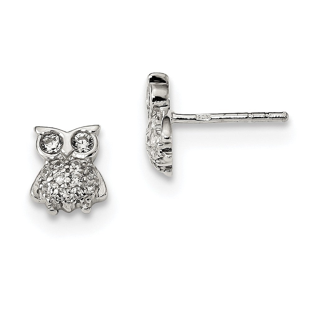 925 Sterling Silver Cubic Zirconia ( CZ ) Owl Post Earrings, 8.25mm x 7.1mm
