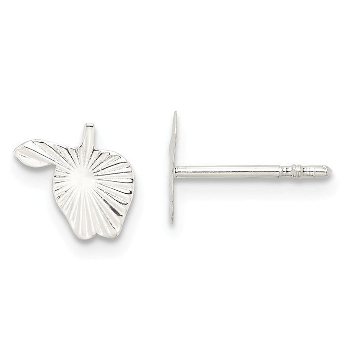 925 Sterling Silver Diamond-cut Apple Post Earrings, 7.3mm x 7.8mm