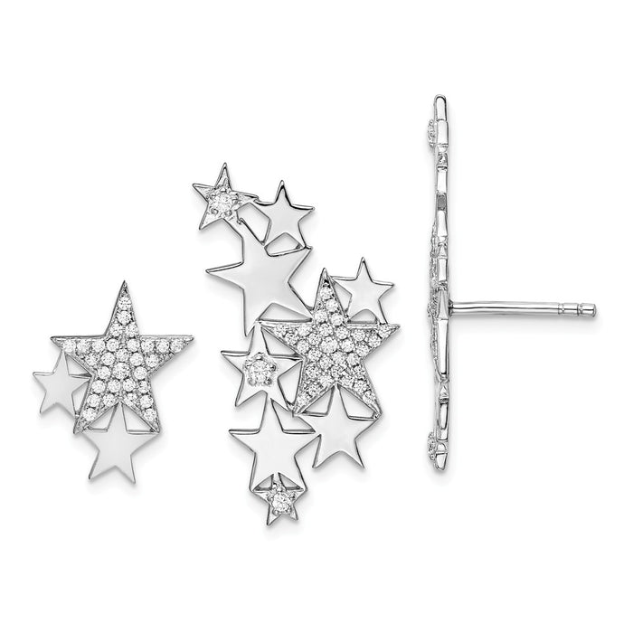 925 Sterling Silver Rhodium-plated Cubic Zirconia ( CZ ) Star Left & Right Earrings, 29mm x 14.7mm