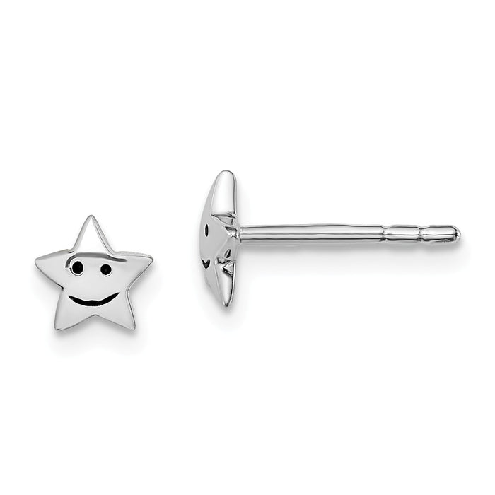 925 Sterling Silver Rhodium-plated Antiqued Smiley Star Post Earrings, 5.75mm x 6mm