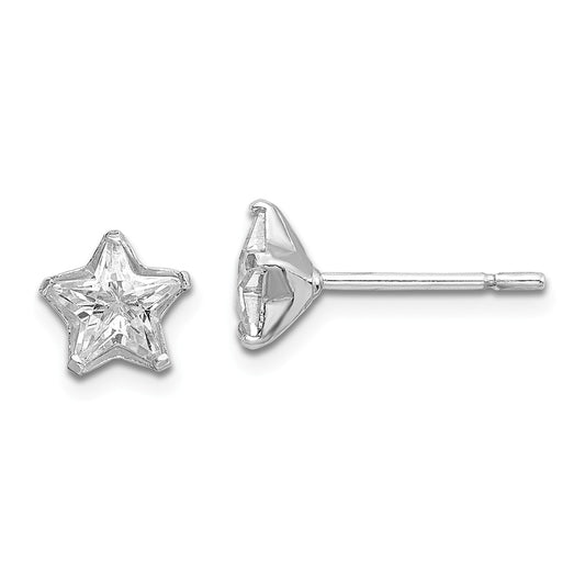 925 Sterling Silver Rhodium-plated Cubic Zirconia ( CZ ) Star Post Earrings, 7mm x 7mm
