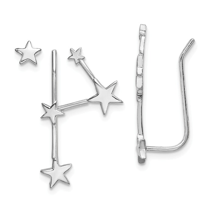 925 Sterling Silver Rhodium-plate Constellation 1 Ear Climber & 1 Post Earrings, 23.5mm x 8.9mm