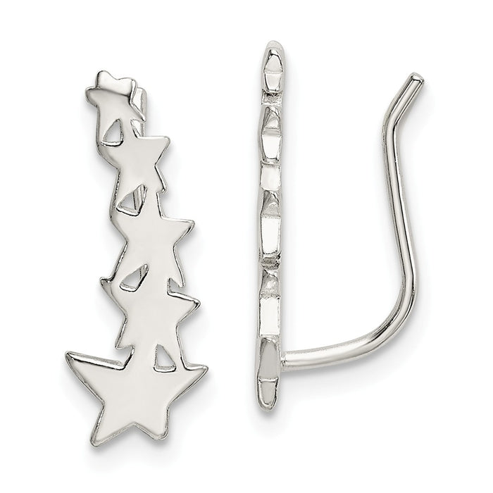 925 Sterling Silver Polished Star Ear Climber Earrings, 17.5mm x 7mm