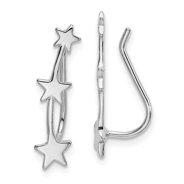 925 Sterling Silver Rhodium-plated Star Ear Climber Earrings, 19.8mm x 4.85mm