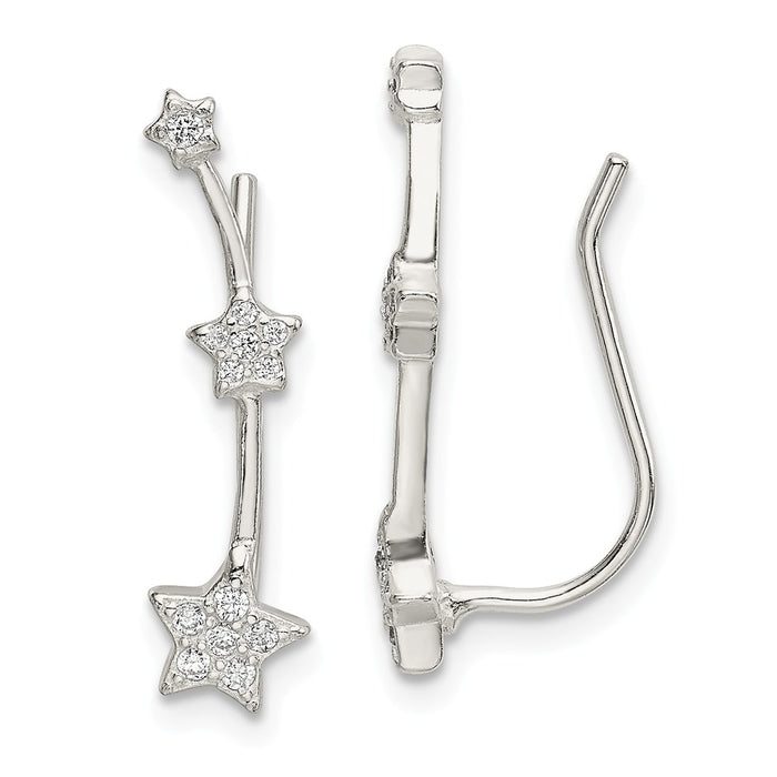 925 Sterling Silver Cubic Zirconia ( CZ ) Star Ear Climber Earrings, 19.5mm x 5.35mm