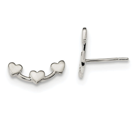 925 Sterling Silver Polished 3-Heart Post Earrings, 14mm x 3.65mm