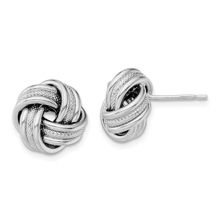 925 Sterling Silver Rhodium-plate Textured Polished Love Knot Earrings, 12.6mm x 12.5mm