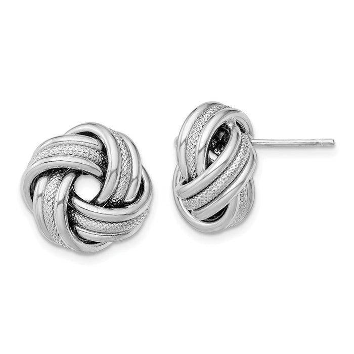925 Sterling Silver Rhodium-Plated Polished & Textured Love Knot Post Earrings, 14.9mm x 14.7mm