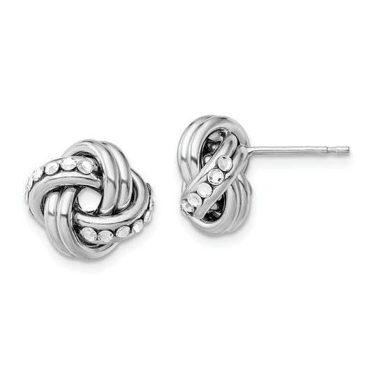 925 Sterling Silver Rhod.Swarovski Textured Polished Love Knot Earrings, 12.15mm x 11.7mm