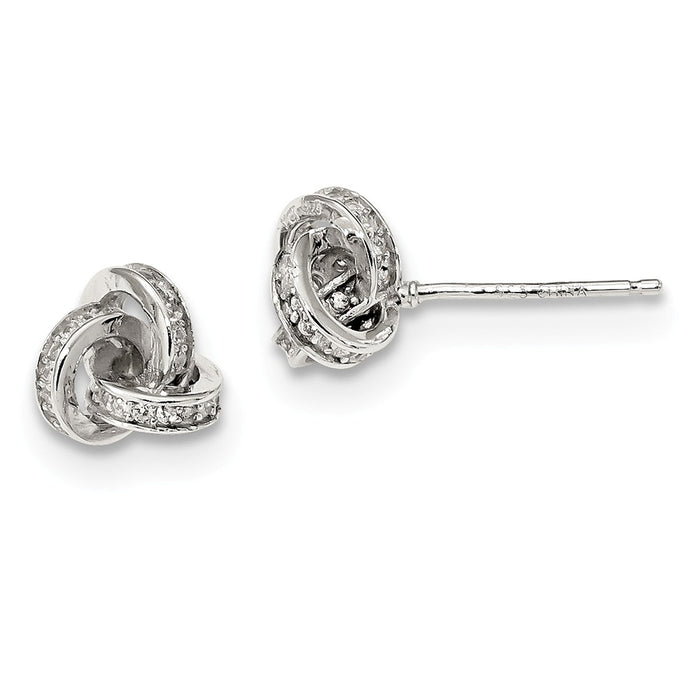 925 Sterling Silver Cubic Zirconia ( CZ ) Love Knot Post Earrings, 7.8mm x 9.3mm