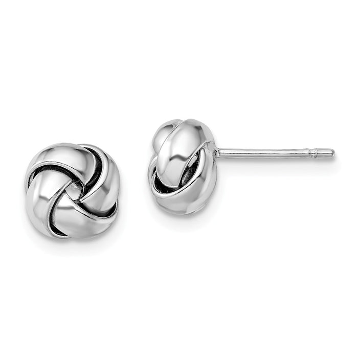 925 Sterling Silver Rhodium-plated Love Knot Post Earrings, 8.3mm x 8.4mm