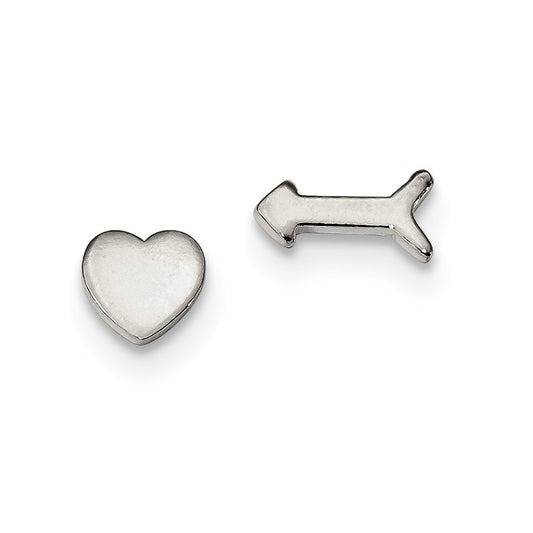 925 Sterling Silver Polished Left and Right Heart/Arrow Post Earrings, 7mm x 6.85mm