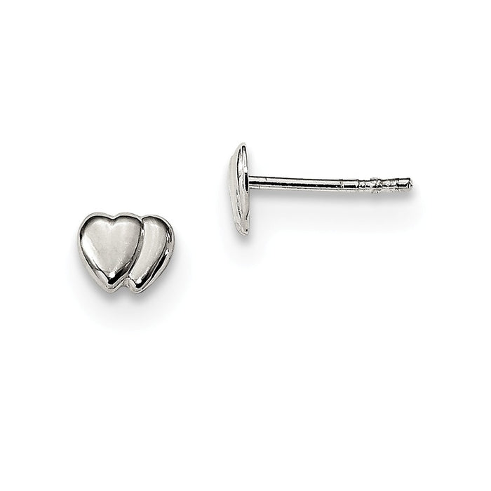 925 Sterling Silver Double Heart Post Earrings, 4.19mm x 5.75mm