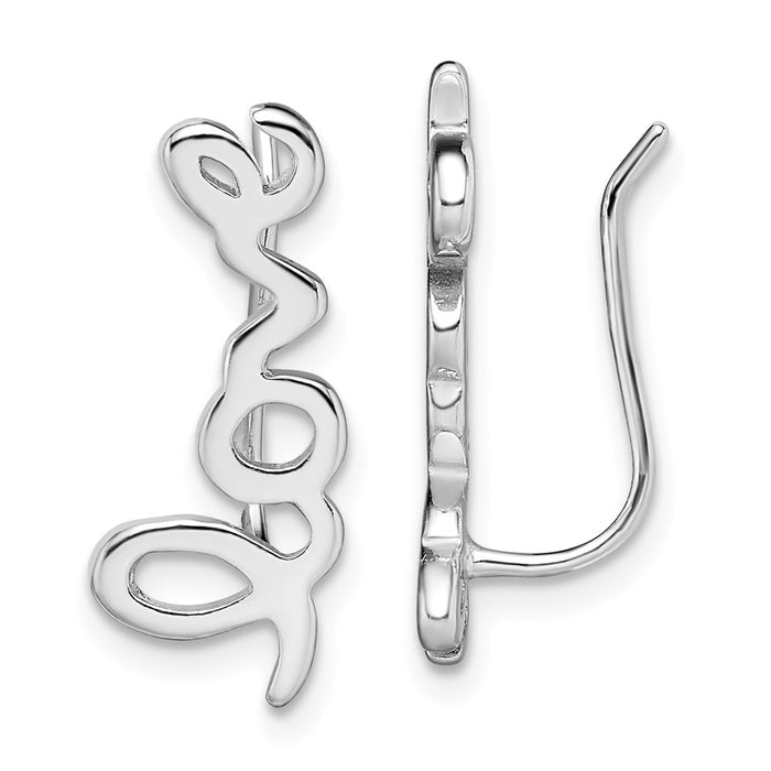 925 Sterling Silver Rhodium-plated Love Ear Climber Earrings, 19.4mm x 7.6mm