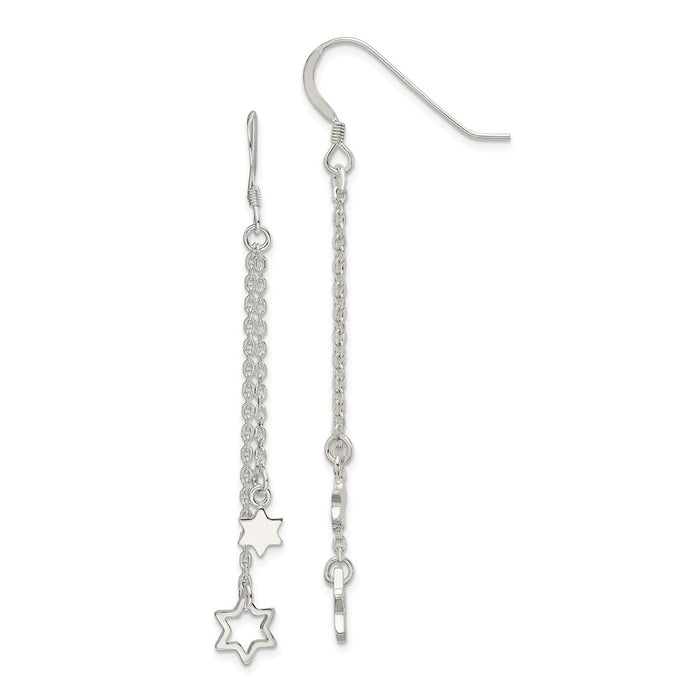 925 Sterling Silver Polished Star of David Chain Dangle Earrings, 59.1mm x 10mm