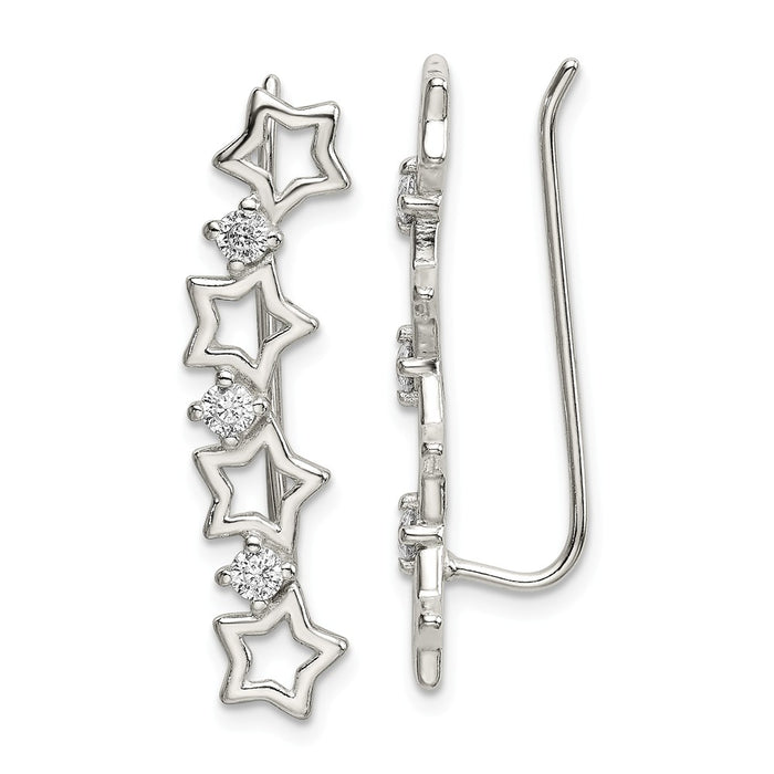 925 Sterling Silver Cubic Zirconia ( CZ ) Stars Ear Climber Earrings, 29mm x 6mm