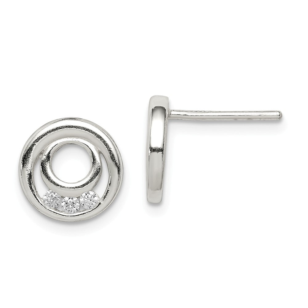 925 Sterling Silver Cubic Zirconia ( CZ ) Post Earrings, 10.1mm x 10mm