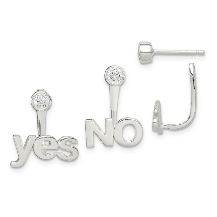 925 Sterling Silver Polished Yes & NO Front & Back Cubic Zirconia ( CZ ) Post Earrings, 17.3mm x 13.2mm